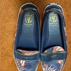 Cole Haan Women's Navy and Coral Leaf Loafers